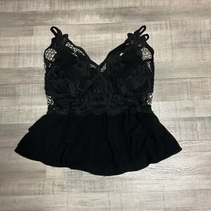 Moa Moa Black Lace Sleeveless Neck Top Size‎ Medium